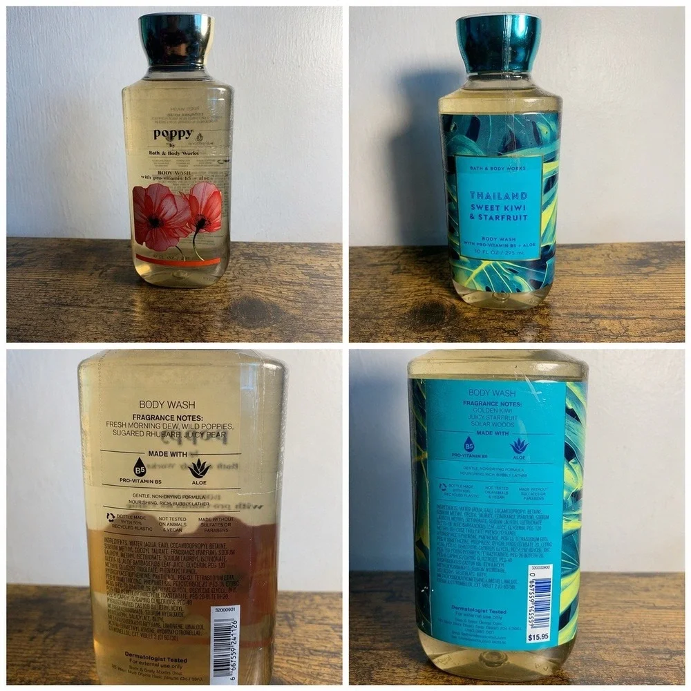 Bath & Body Works Poppy and Thailand Sweet Kiwi & Starfruit Body Wash 10oz Set